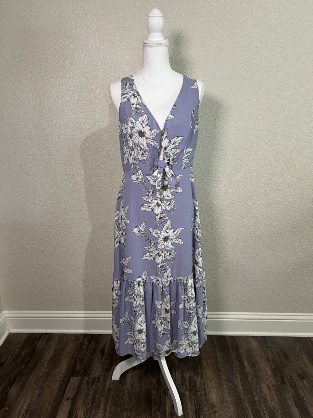 Gianni Bini Summer Dress Size Large Purple Lilac Peasant Boho Floral Maxi